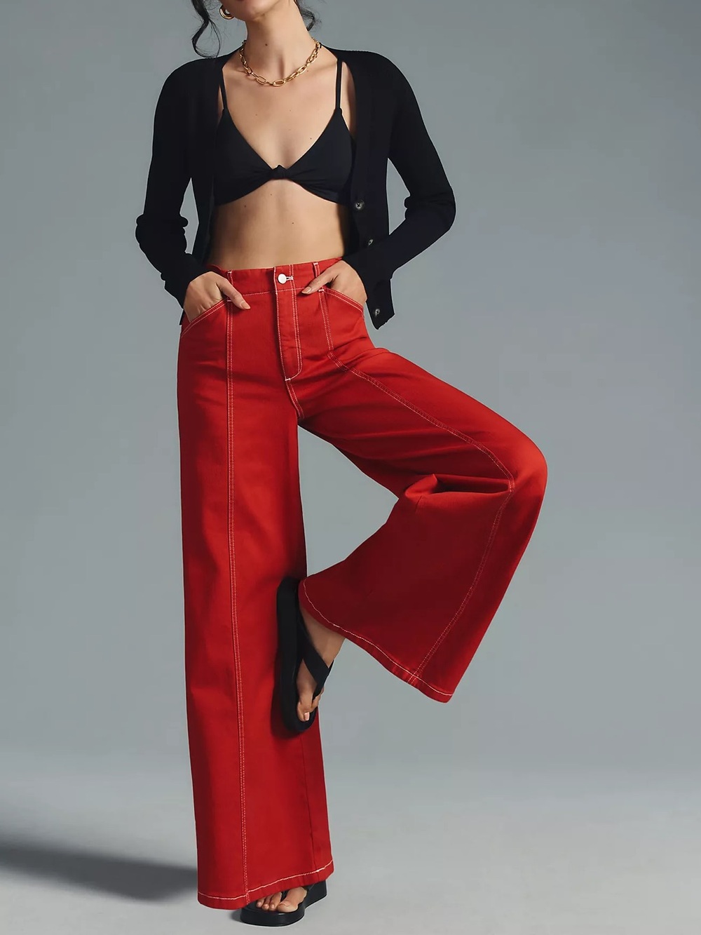 Maeve Seamed High-Rise Wide-Leg Jeans